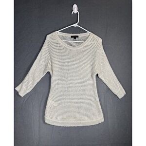Ann Taylor Sweater Women's M Metallic Open Knit Pullover Ivory Sparkle 3/4